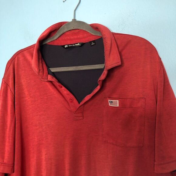 Travis Mathew Shirt Mens Large Red Polo Casual Golf Stretch Embroidered Flag - Picture 3 of 11